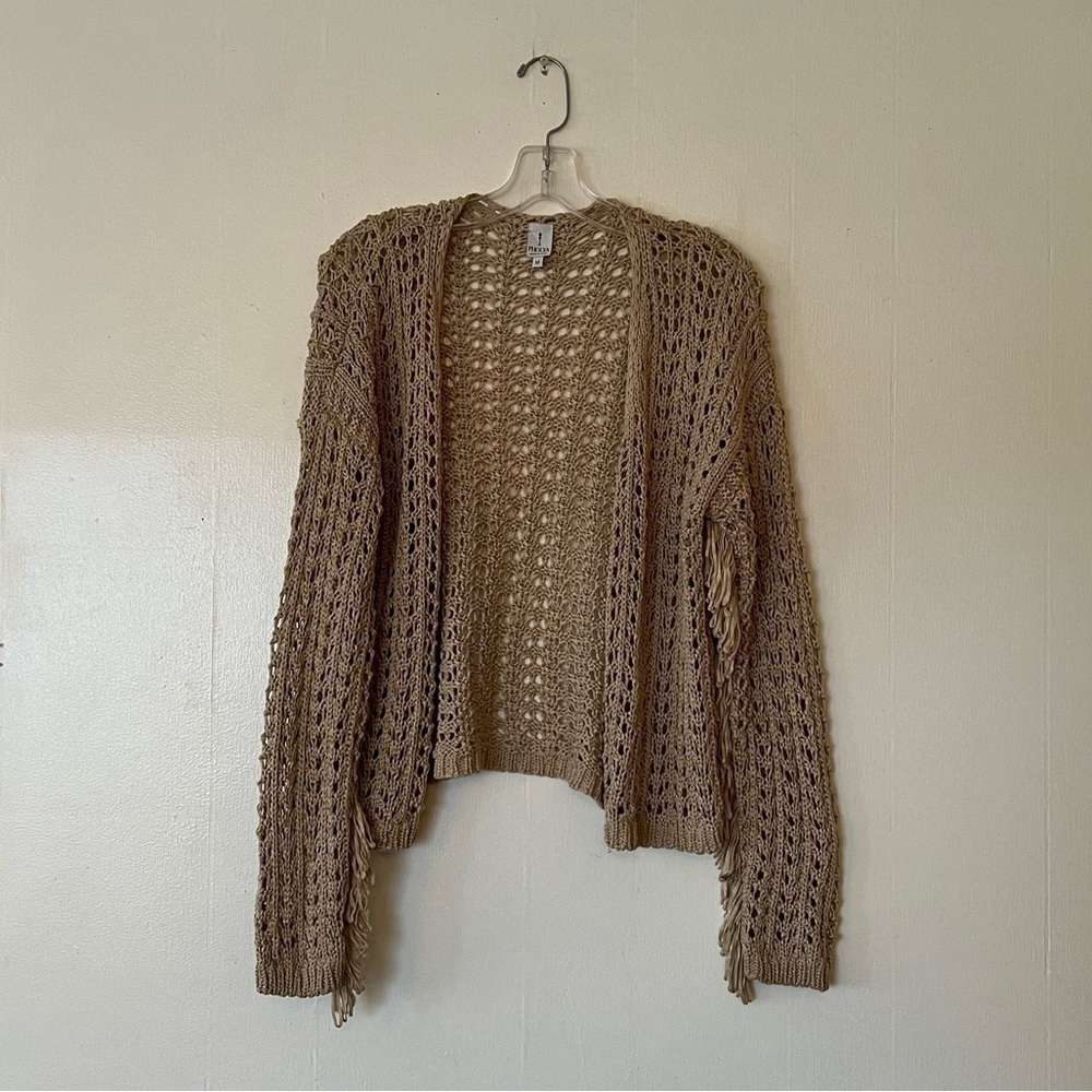 Pholya Open Knit Fringe Cardigan